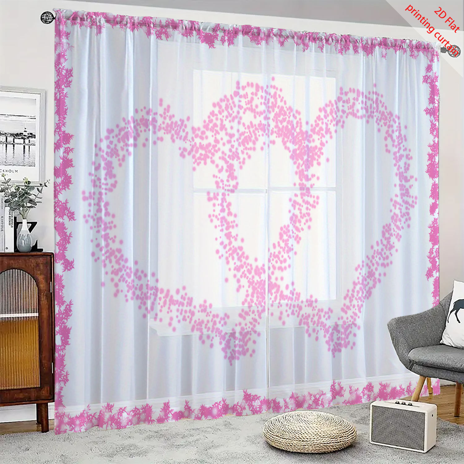 Curtain Sheer Voile - Voilage transparent imprimé en forme de