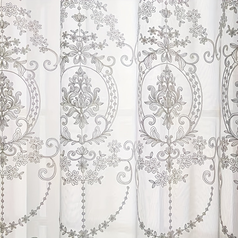 Curtain Sheer Voile - 1 rideau transparent blanc brodé, motif