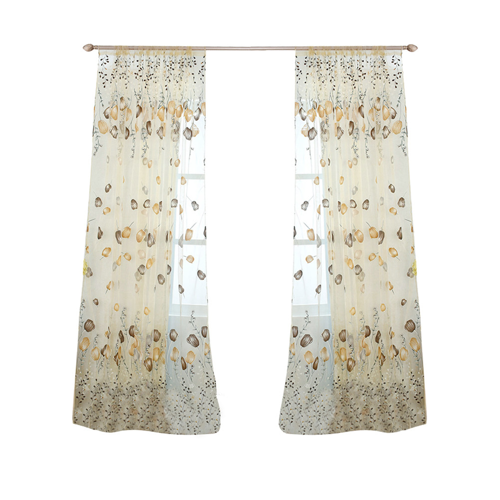 Curtain Sheer Voile - Rideaux Voile Tulipe 100x200cm Semi-Transparents Fluide