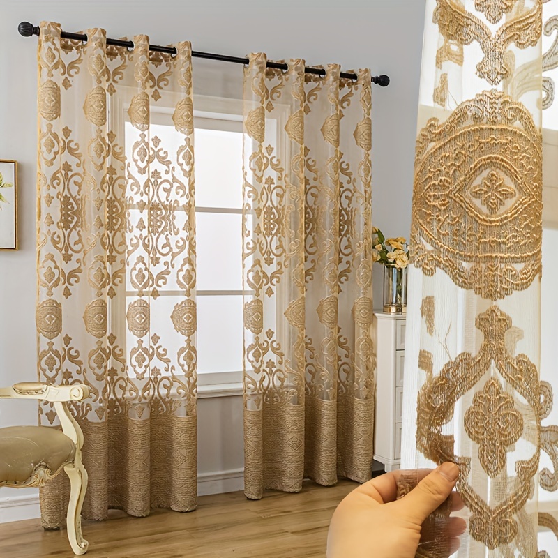 Curtain Sheer Voile - 1 rideau transparent gaufré 3D kaki,
