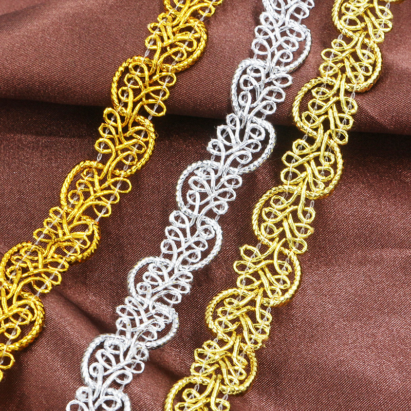 Home Lines Textiles - Ruban d'habillage en dentelle tressée or/argent